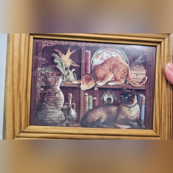 Mischief By Janet Kruskamp Print 3 Cats Handmade Solid Wood Hinged Jewelry Box - Picture 7 of 12